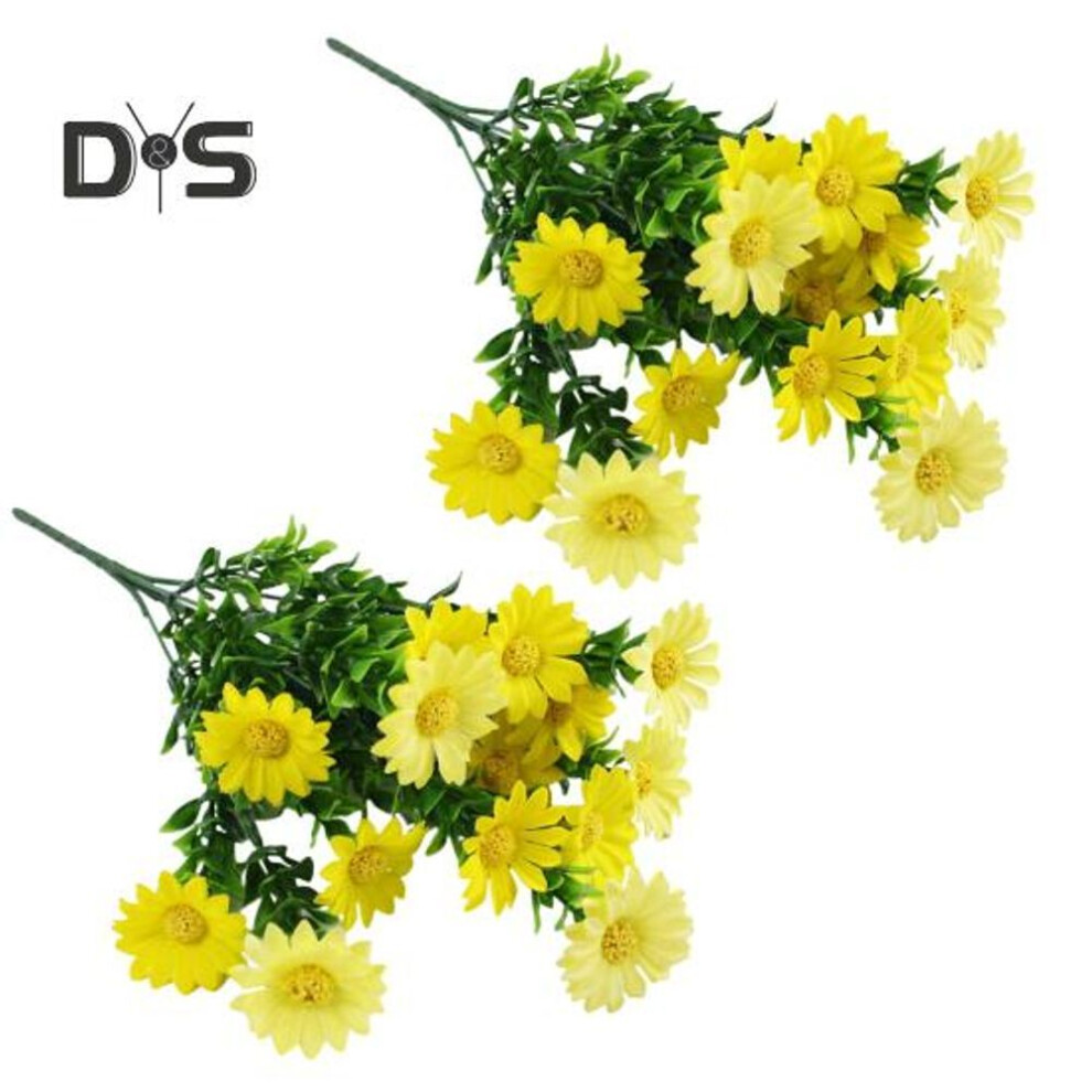 (yellow, 2pcs) Outdoor Artificial Daisies Flowers Fake Flowers For Indoor Uv Resistant Waterproof Realistic Faux Flower Bouquets Outside Hanging Plants Garden Porch