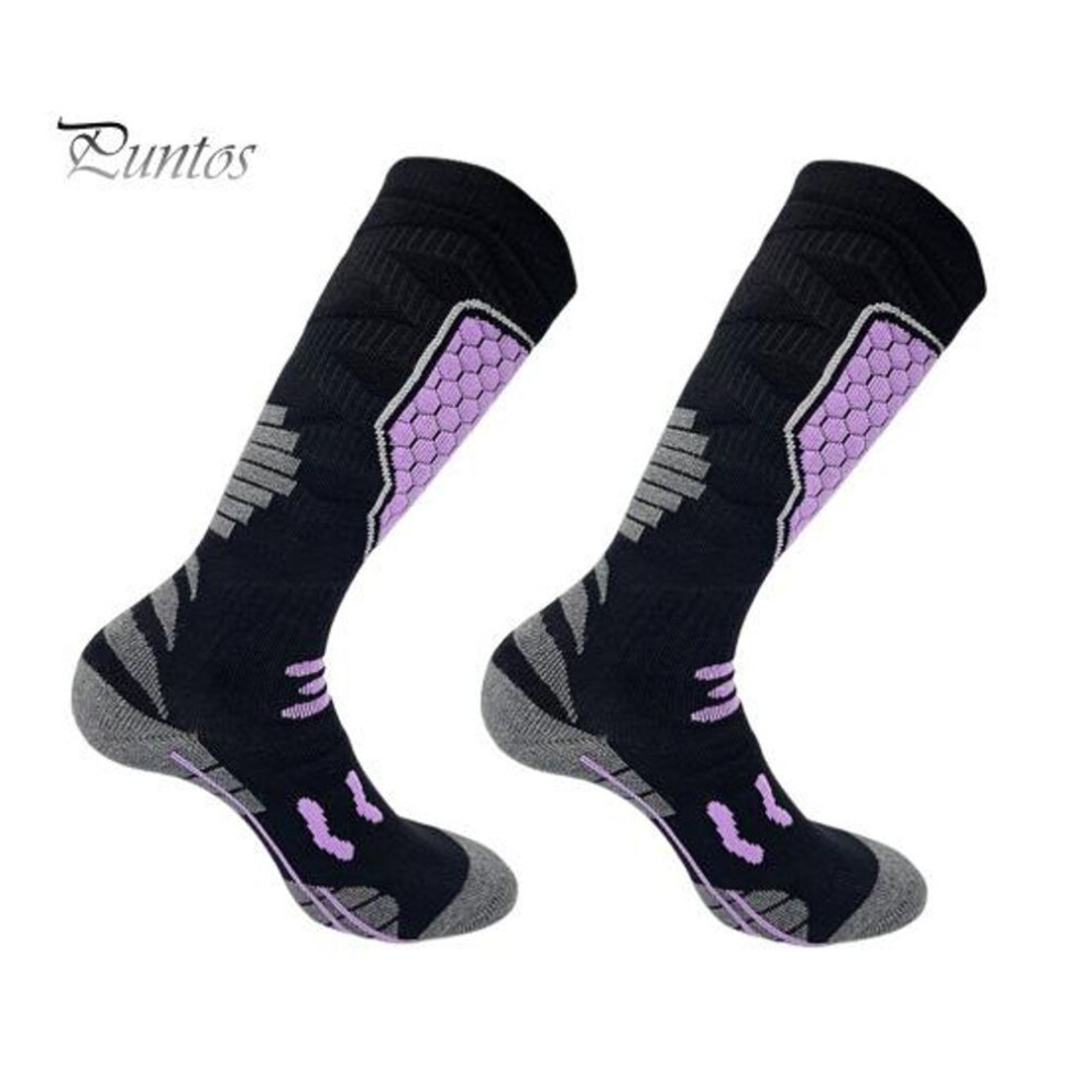 (black) 1 Pair Unisex Winter Socks High-tube Geometric Patterned Moisture-wicking Socks for Hiking Sports Machine Washable Keep Warm Anti-slip Daily Stockings