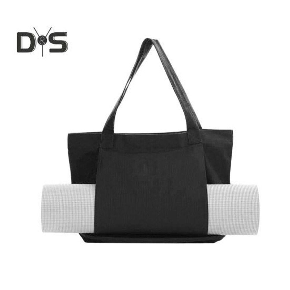 (black) Yoga Pilates Mat Bag Multifunctional Large Capacity Canvas Handbag Portable Outdoor Exercise Equipment Yoga Pad Shoulder Bag Carrier Pouch