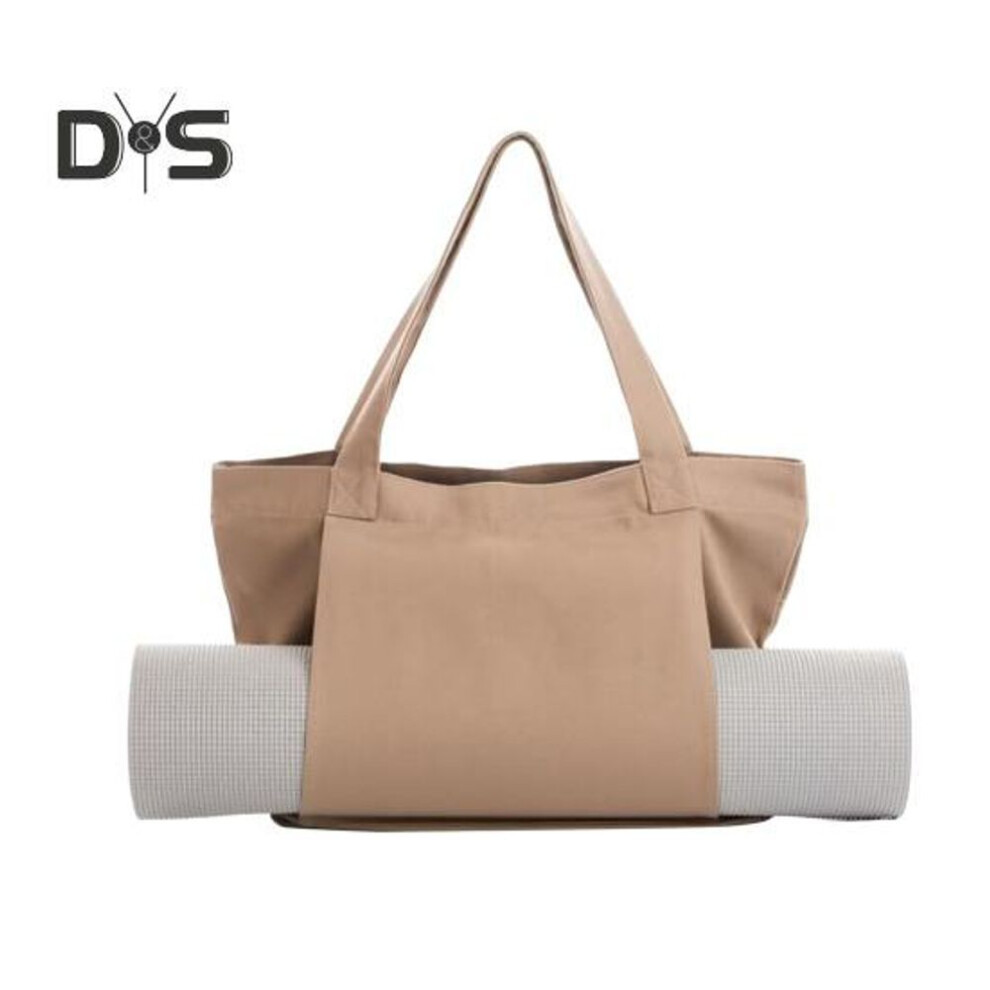(apricot) Yoga Pilates Mat Bag Multifunctional Large Capacity Canvas Handbag Portable Outdoor Exercise Equipment Yoga Pad Shoulder Bag Carrier Pouch