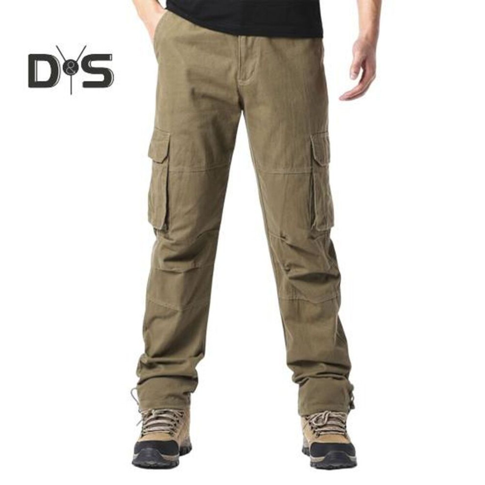 (as the picture, M D) Men Work Pants with Multi Pockets Elastic Waist Wide Leg Loose Cargo Pants Plus Size Solid Color Streetwear Slacks for Outdoor Hiking Camping