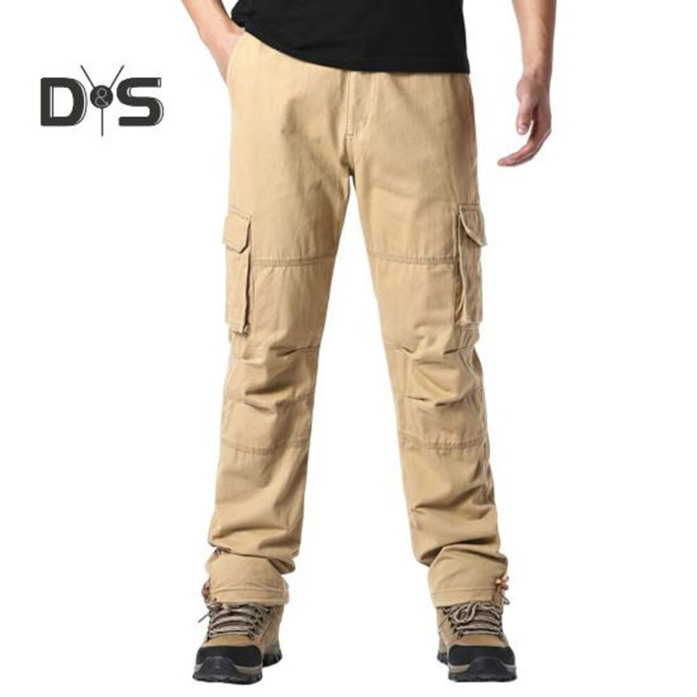 (as the picture, M E) Men Work Pants with Multi Pockets Elastic Waist Wide Leg Loose Cargo Pants Plus Size Solid Color Streetwear Slacks for Outdoor Hiking Camping