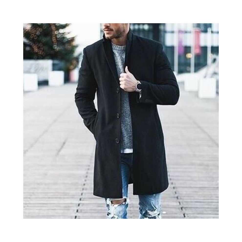 (Black,XL)Manteau homme revers trench coat vêtements d'extérieur manteau manches longues boutonné veste haut