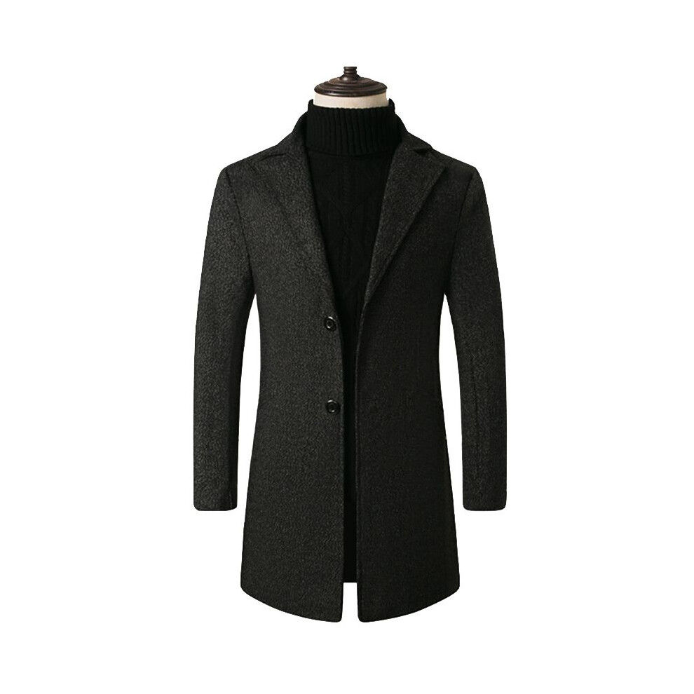 (Black,4XL)Trench-coat homme fin long simple boutonnage manteau revers veste parka vêtements d'extérieur