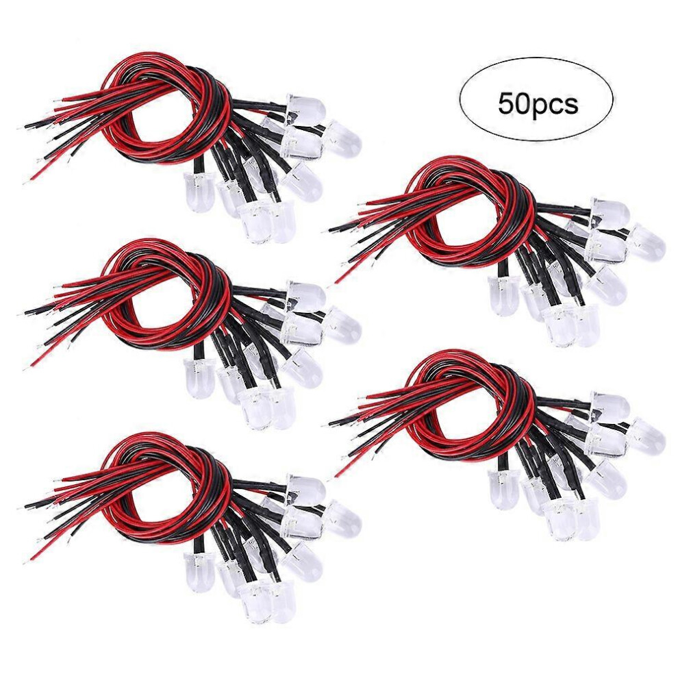 (As Show, One Size) 50Pcs 12V Led Pre Wired Luminous Diode 10 Mm Round Head Light Bead Colorful Slow Flash 6909775555934
