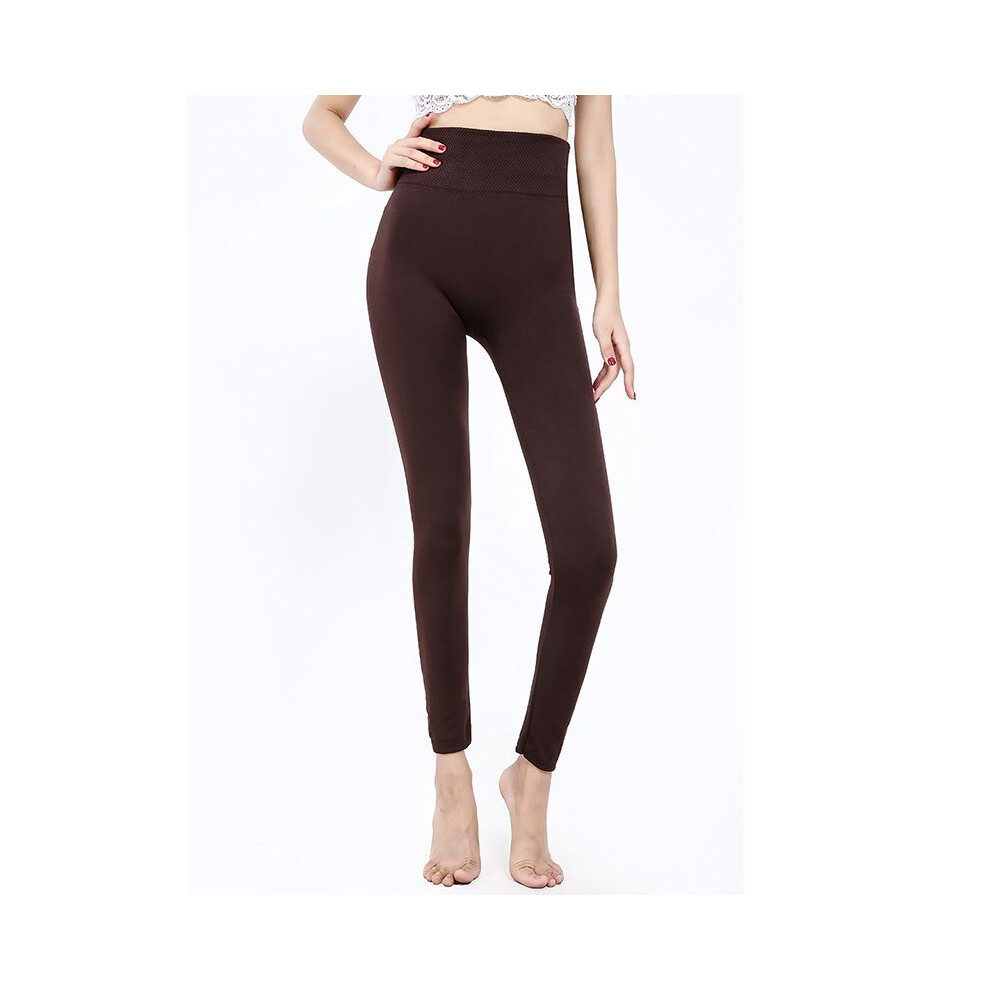 (Brown)Legging doublé polaire pour femme hiver thermique chaud pleine longueur pantalon legging