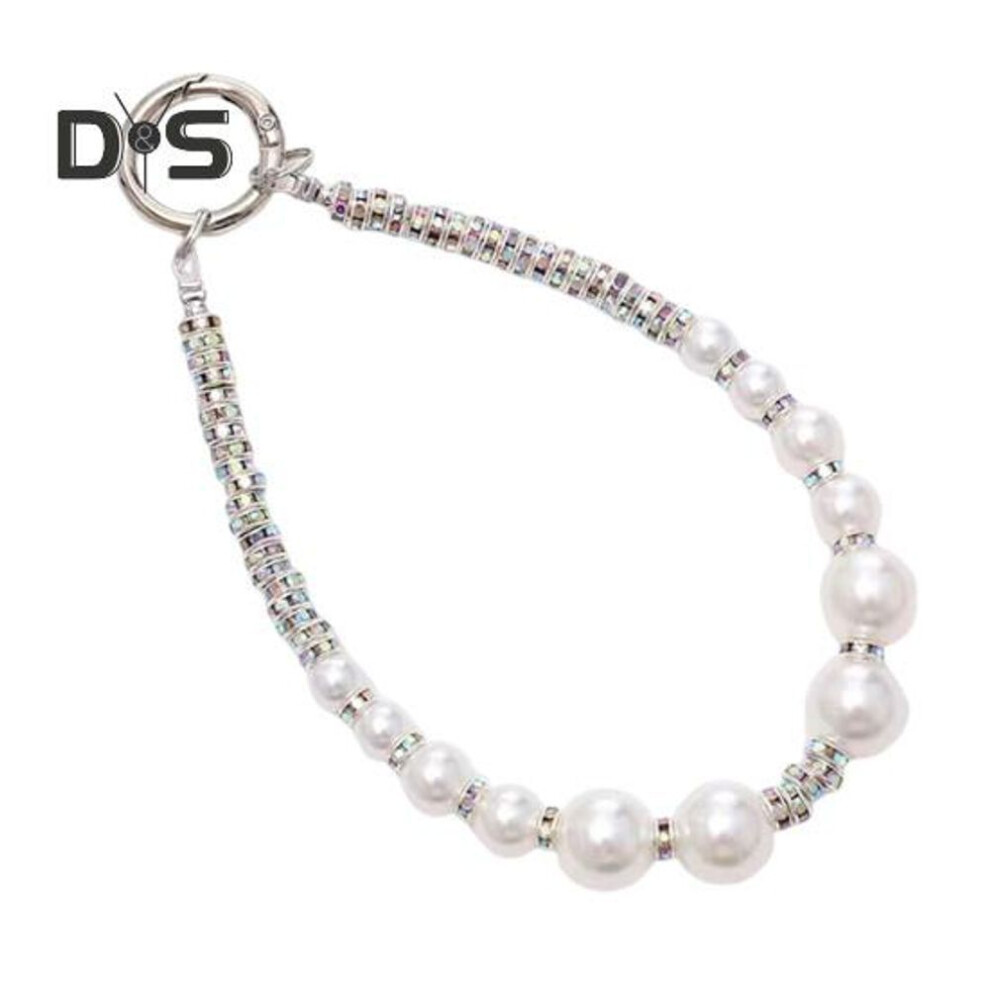 (as the picture, A) Mobile Phone Wrist Strap Beaded Faux Pearl Charm Anti-Theft Phone Lanyard Fashionable Hands-Free Bracelet Rhinestone Phone Strap