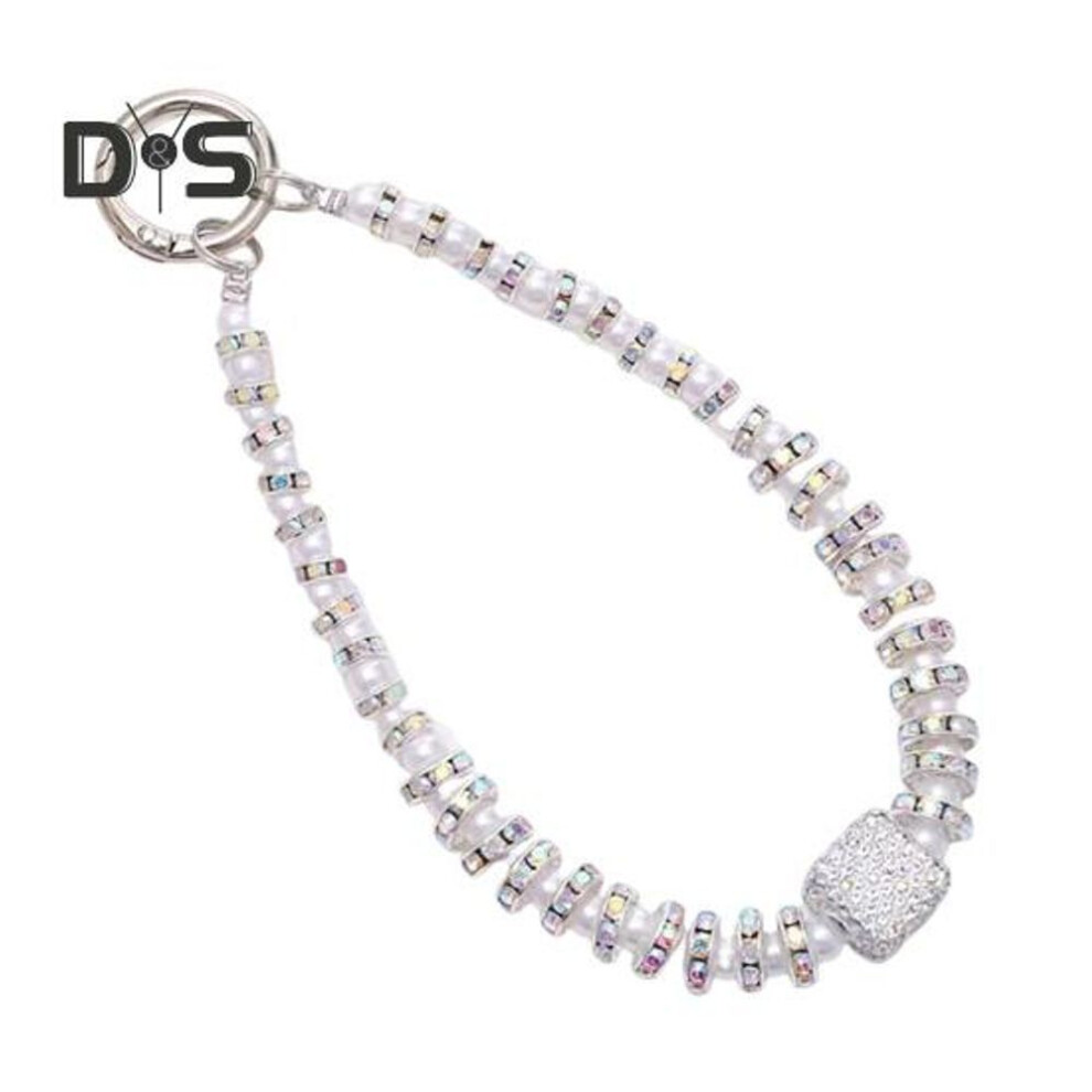 (as the picture, D) Mobile Phone Wrist Strap Beaded Faux Pearl Charm Anti-theft Phone Lanyard Fashionable Hands-free Bracelet Rhinestone Phone Strap