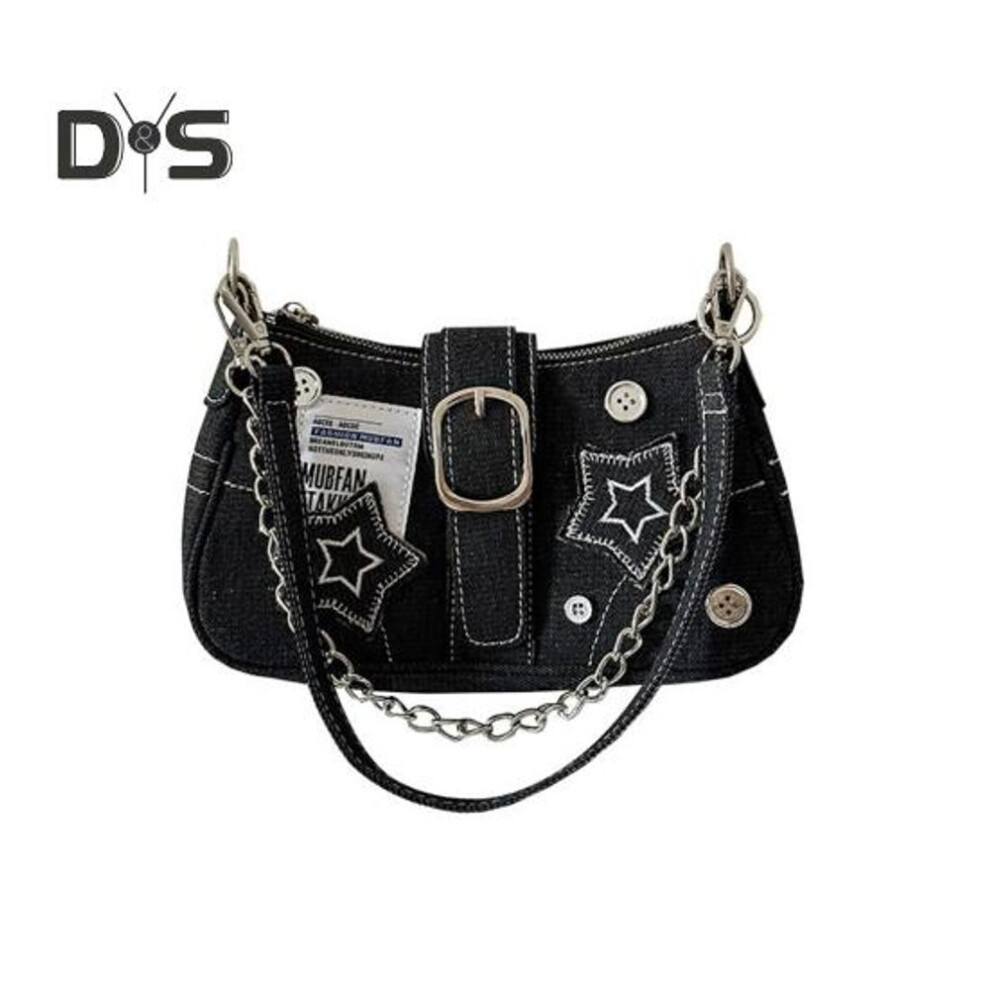 (black) Grunge Hobo Bag Denim Shoulder Bag Underarm Bag Vintage Crossbody Bag Casual Handbag for Women Girls Daily Outings Street