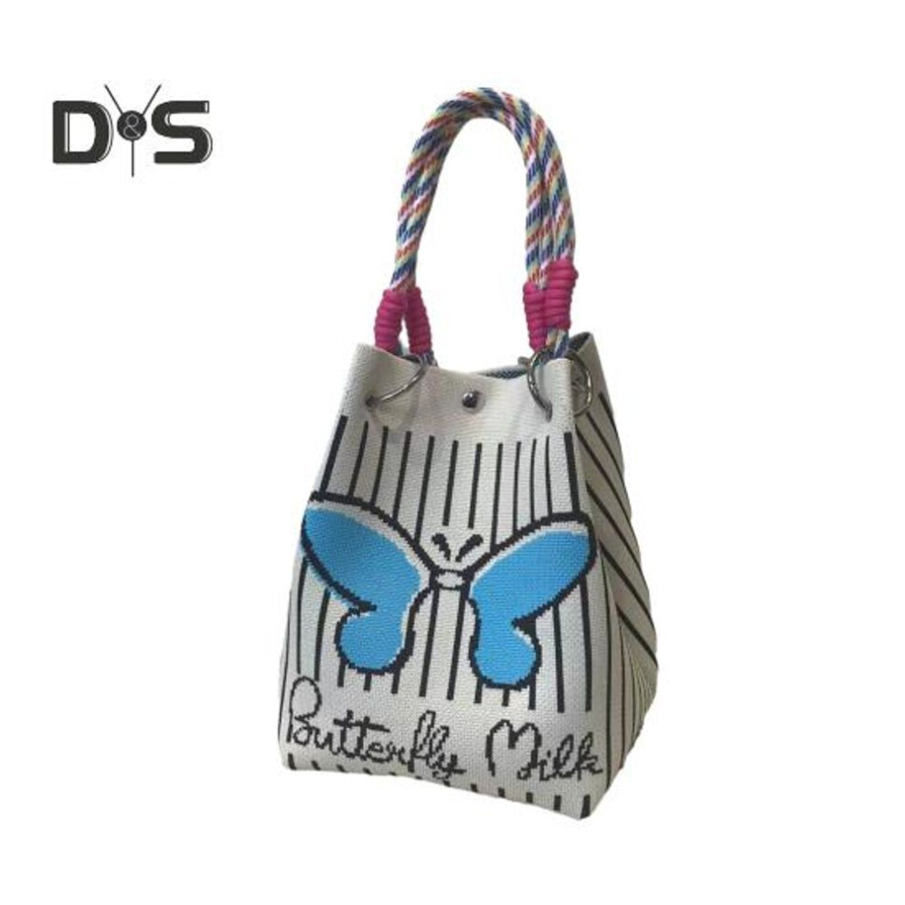 (as the picture, Butterfly) Girls Knitted Handbag Butterfly Flower Bucket Bag Casual Wrist Bag Knitted Purse For Shopping Beach Travel Daily Outings