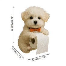 (White) Toilet Paper Holder Dog Wall Mount Resin Roll Dispenser Storage Stand Cute Decor Home Decorations for Hotel