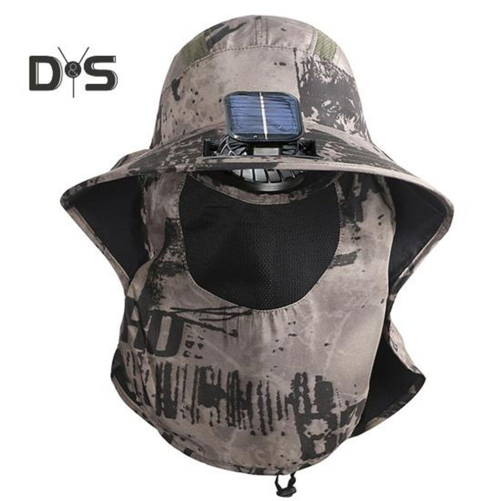 (dark khaki) Men's Sun Hat With Built-in Fan Wide Brim Fishing Hat With Neck Flap Adjustable 3 Speeds Sun Protection Cap For Outdoor Hiking