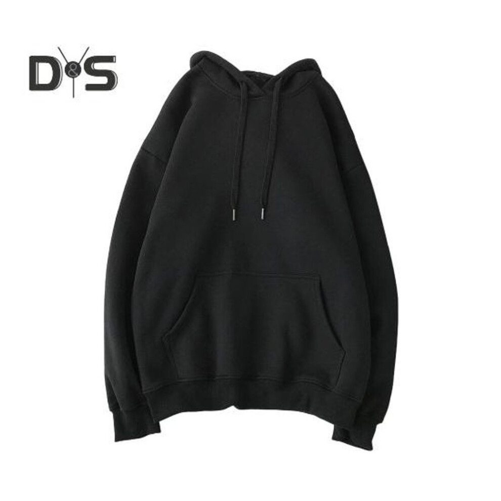 (black, XL) Fall Winter Men Baseball Hoodie Loose Pure Color Drawstring Big Pocket Pullover Hooded Elastic Cuff Mid Length Casual Daily Wear Top