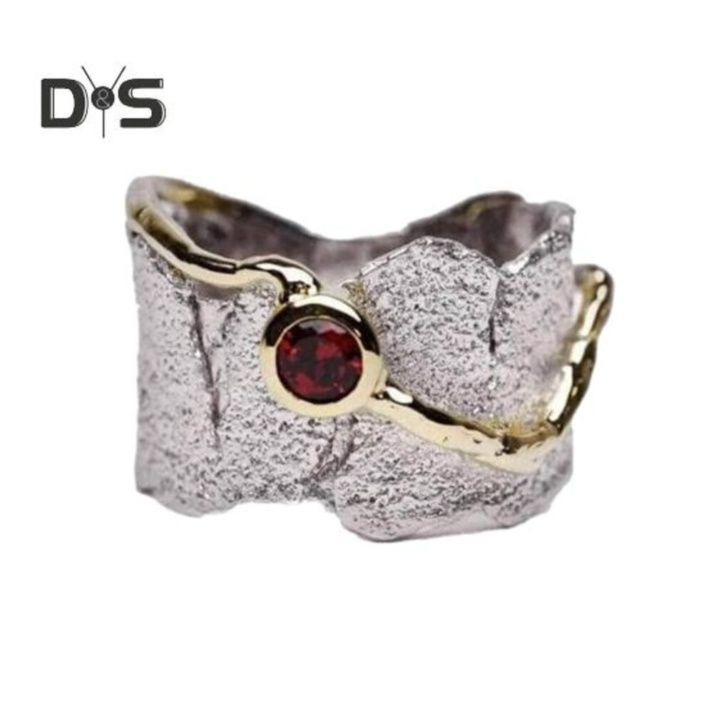 (as the picture, US 10 A) Irregular Rhinestone Wide Band Ring for Men Women Red Cubic Zirconia Band Ring Vintage Jewelry for Her