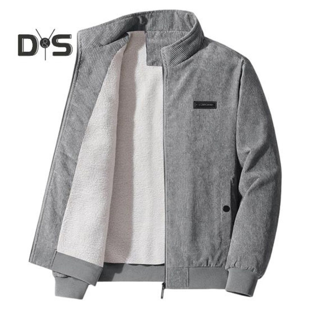 (grey, XXL) Autumn Winter Jacket Coat Stand Collar Long Sleeve Velvet Lining Zipper Placket Coat with Pockets Solid Color Casual Outwear