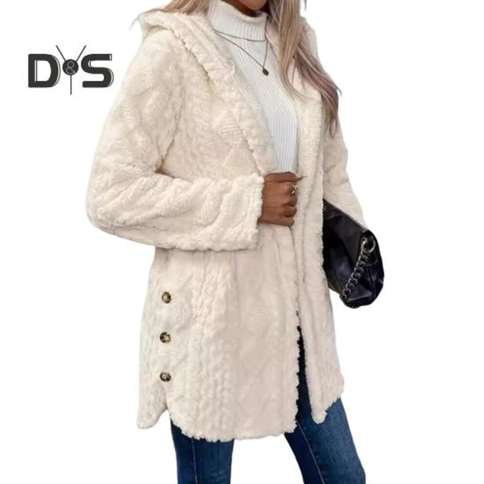 (XL, white) Fall Spring Women Jacket Hooded Loose Solid Color Long Sleeves Single-breasted Cardigan Hoodie Sport Casual Commuting Outerwear