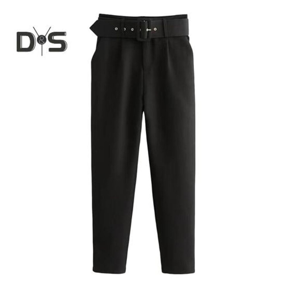 (black, XL) Women Suit Pants High Waist Straight Leg Fit Long Trousers with Pockets Solid Color Casual Work Pants