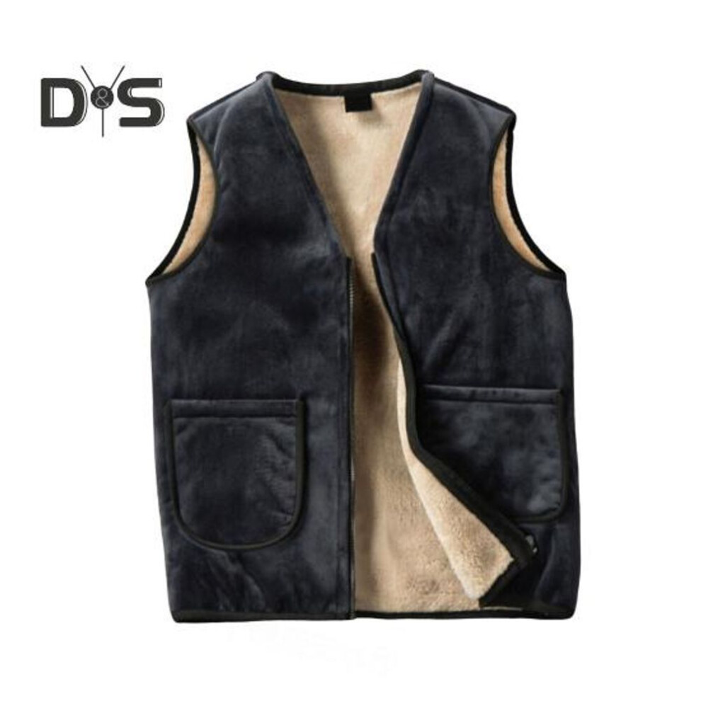 (XXXL, grey) Men Vest Coat V-Neck Sleeveless Solid Color Velvet Lined Vest Coat with Pockets Zipper Closure Thickened Warm Bottoming Waistcoat