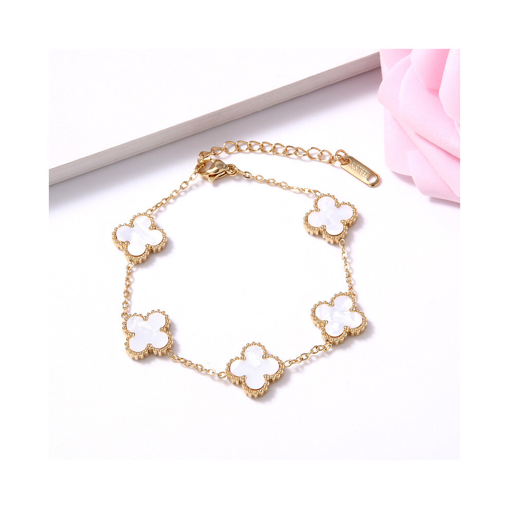 (0061 Gold-White Shell Five Flowers Four Leaf Crocodile Bracelet) Four-leaf clover bracelet necklace