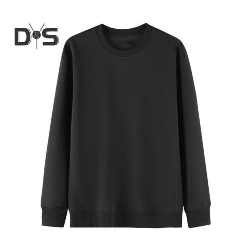 (black, L) Unisex Fall Winter Sweatshirt Round Neck Long Sleeves Elastic Thread Cuff Pure Color Thermal Bottoming Top Basic Clothes Spring Top