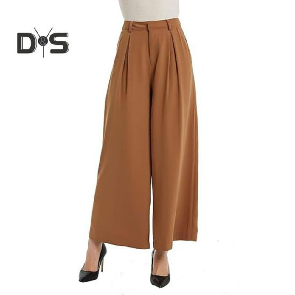 (brown, XXL) Women Long Pants Solid Color Straight Wide Leg Trousers High Waist Button Zipper Fly Casual Pants Office Lady Pants Commuter Wear