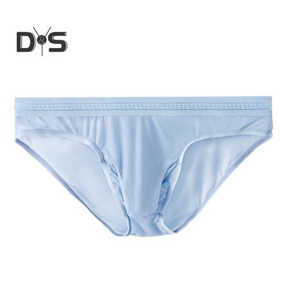 (XL, blue) Men Briefs Mid-rise High Elasticity Tight Fit Breathable Panties Solid Color Mesh Stitching Sexy Underwear Daily Wear