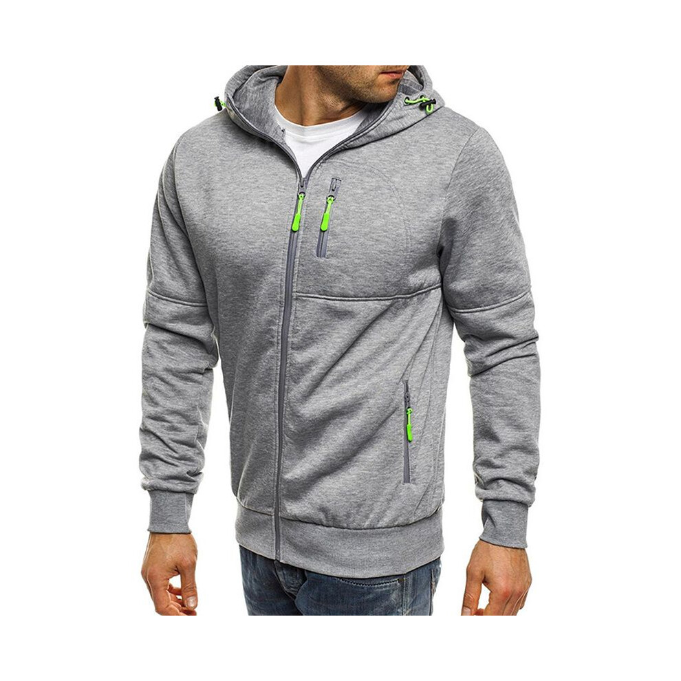 (LightGray,2XL)Sweat à capuche homme hiver coupe slim sweat à capuche vêtements d'extérieur pull veste chaude manteau
