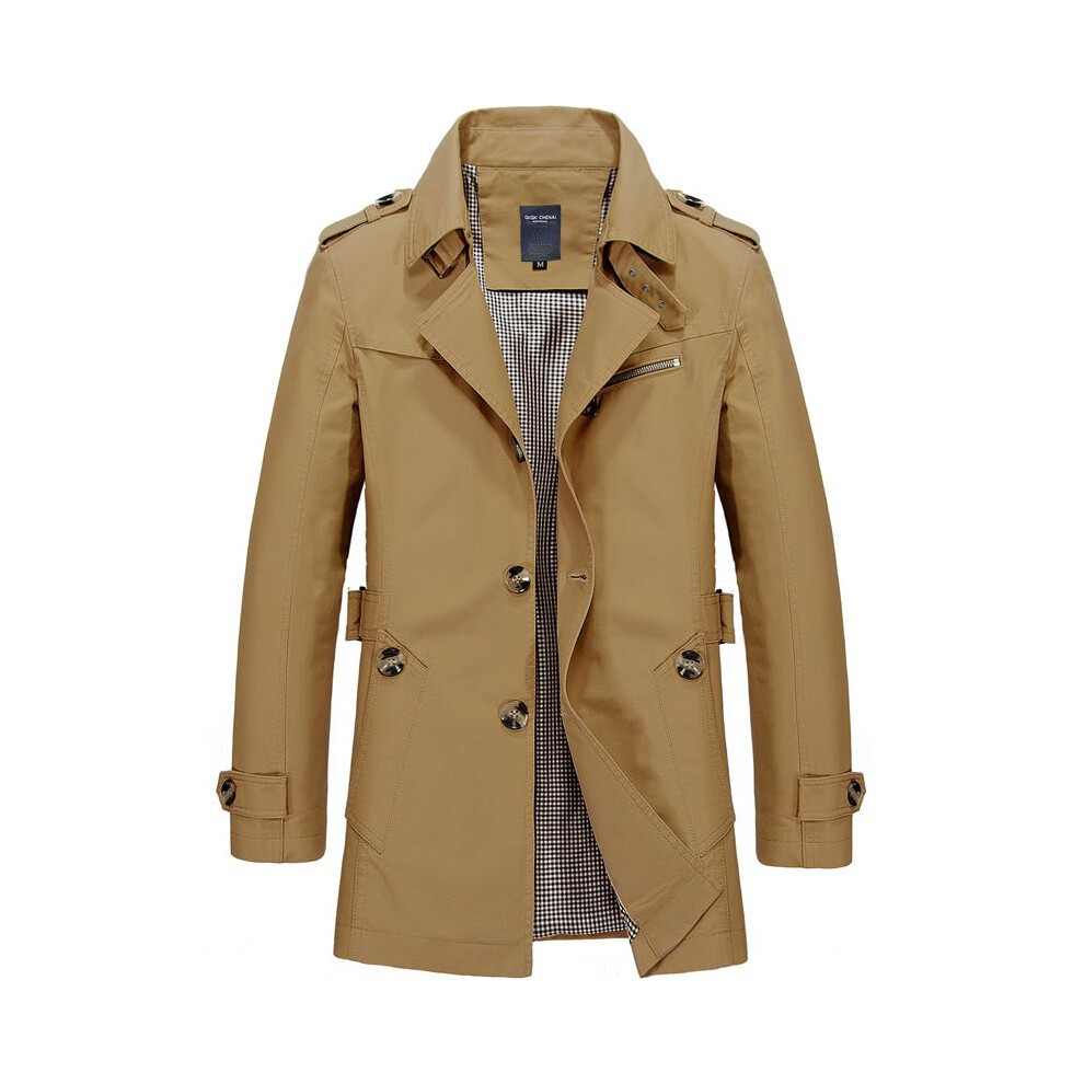 (Khaki,5XL)Veste mi-longue homme hiver élégant décontracté manteau fin coton trench coat