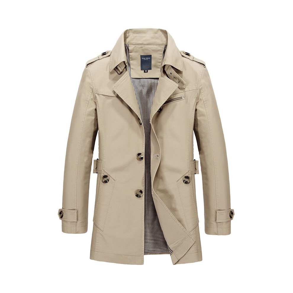 (Light Khaki,5XL)Veste mi-longue homme hiver élégant décontracté manteau fin coton trench coat