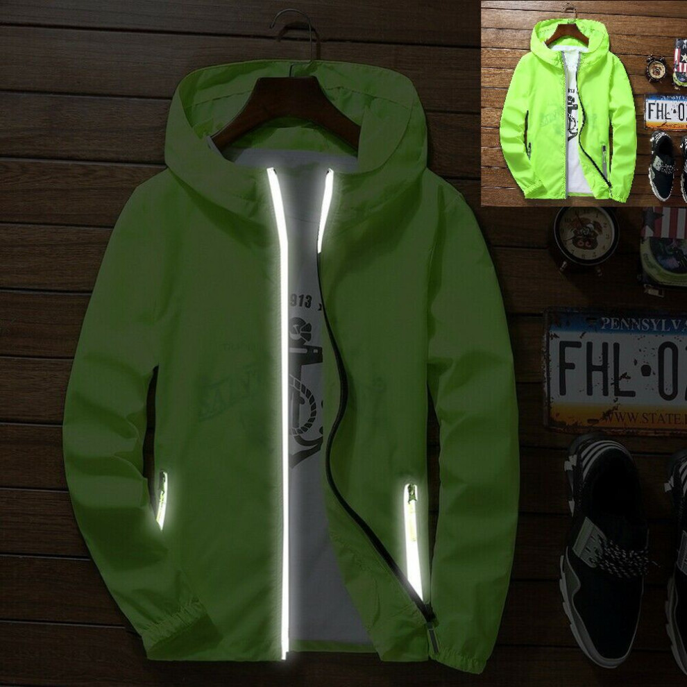 (Green,L)Veste à capuche homme coupe-vent lumineuse fermeture éclair légère sport vêtements de sport gym manteau