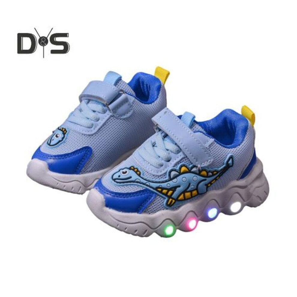 (blue, 30) Kids Dinosaur Sports Shoes Breathable Mesh Sneakers for Boys Girls Toddlers Lightweight Anti-Slip Insole First Walking Shoes Outdoor Indoor School