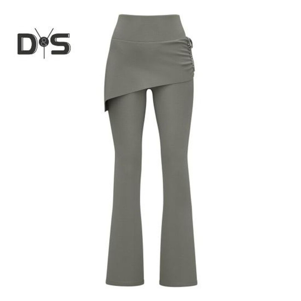 (grey, L) Women's Flared Yoga Pants High Waist Fake Two Piece Drawstring Pleated Wrap Skirt Trouser Tummy Control Running Workout Pants