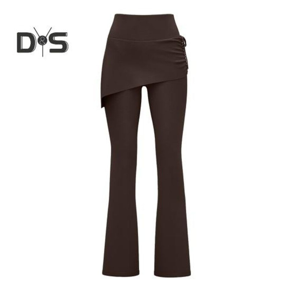 (coffee, 2XL) Women's Flared Yoga Pants High Waist Fake Two Piece Drawstring Pleated Wrap Skirt Trouser Tummy Control Running Workout Pants