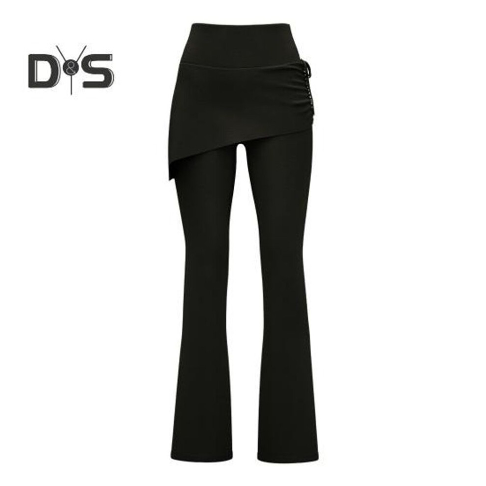 (black, 2XL) Women's Flared Yoga Pants High Waist Fake Two Piece Drawstring Pleated Wrap Skirt Trouser Tummy Control Running Workout Pants