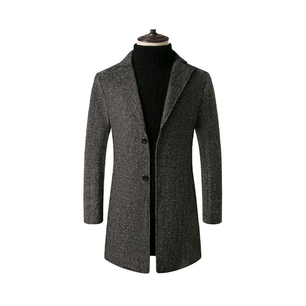 (DarkGray,2XL)Trench-coat homme fin long simple boutonnage manteau revers veste outwear parka