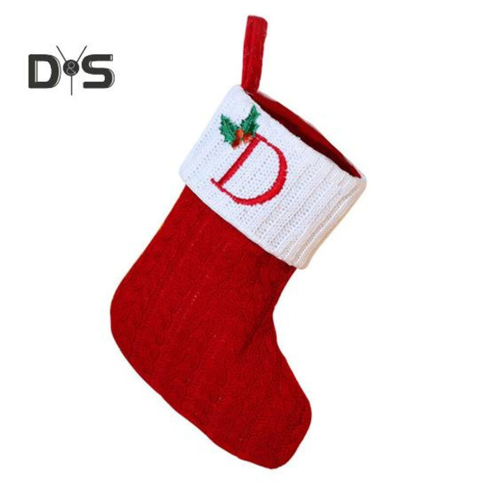 (as the picture, D) Christmas Stockings 26 Letter Knitted Stocking with Hanging Loop Embroidered Initials Holiday Stocking for Home Decor