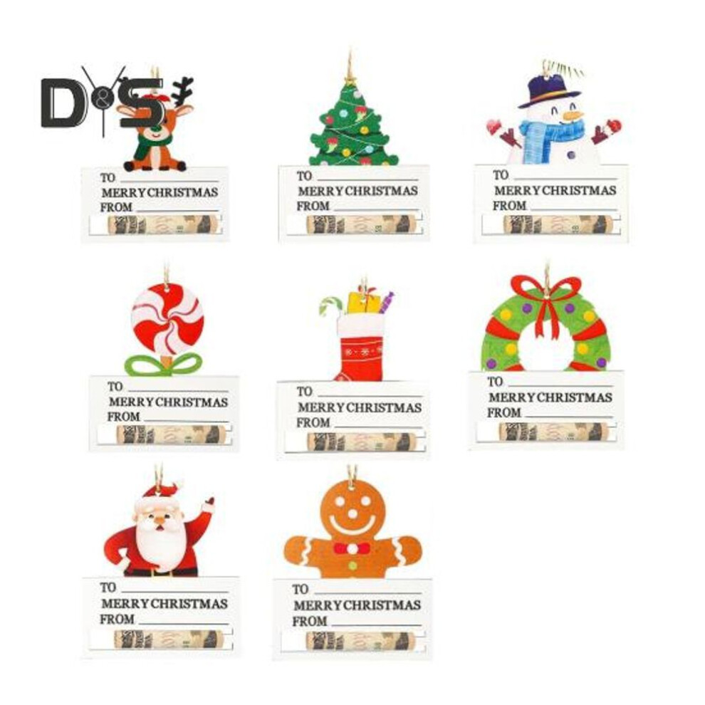 (as the picture, A) 8 Pcs Christmas Cash Holder Wooden Hanging Ornament With Money Holder Multifunctional Christmas Cards Money Holder For Christmas Tree Decorations