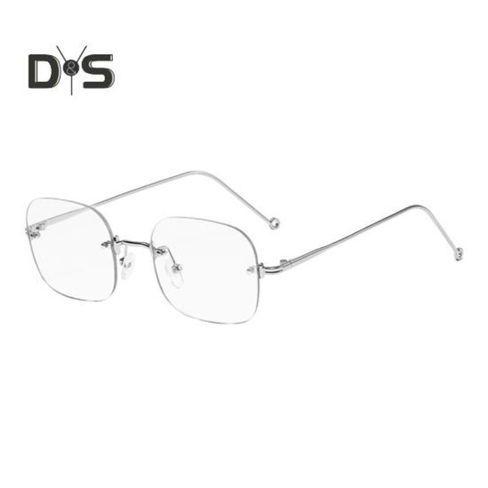 (silver) Blue Light Blocking Glasses Unisex Large Frame Rimless Clear View Strong Hinge Transparent Eye Protection Clear Bluelight Glasses Spectacles Eyewear
