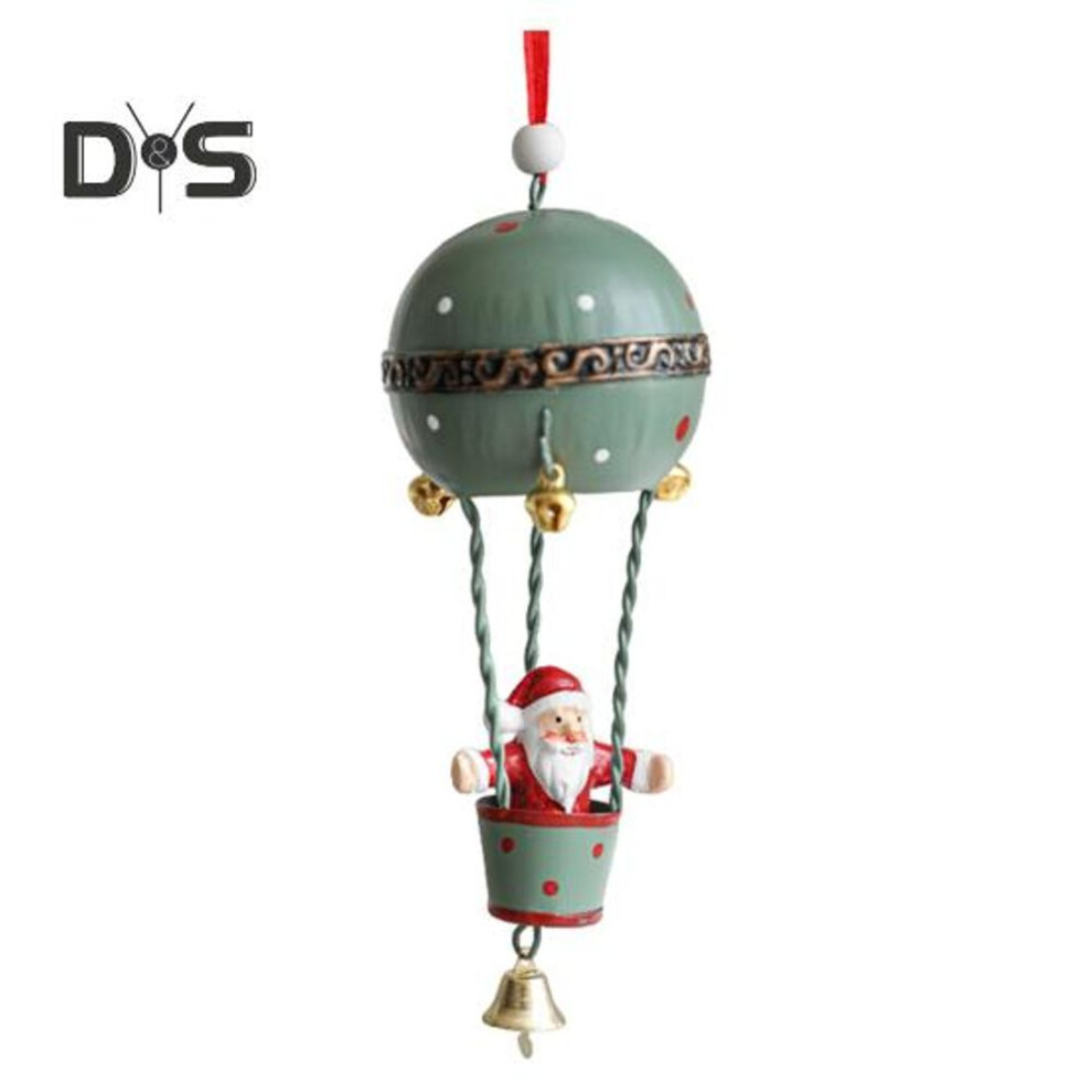 (green) Christmas Pendant Iron Hot Air Balloon Ornament With Bell Santa Claus Figurine Hot Air Balloon Hanging Decorations For Christmas Tree Table Fireplace