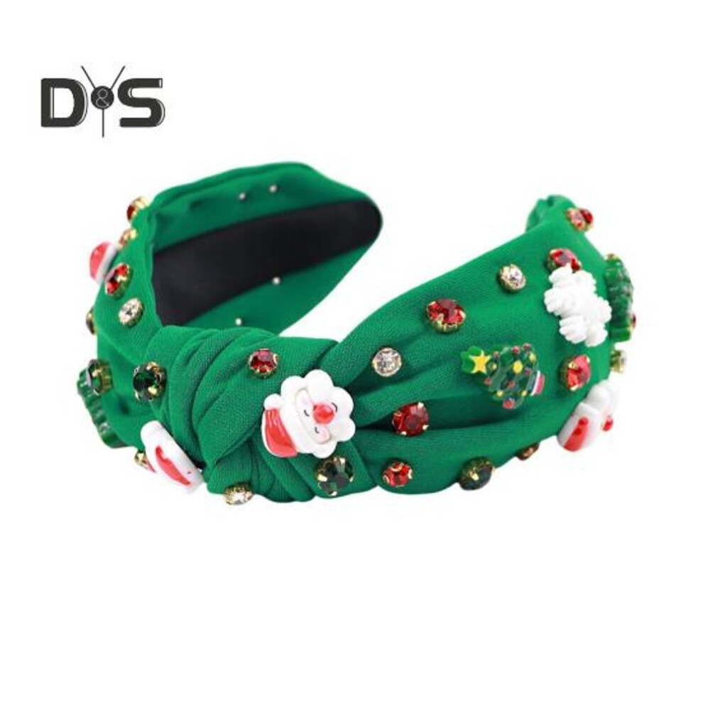(green) Christmas Headband Women Headband With Mini Christmas Tree Rhinestones Lightweight Festive Headband Hair Accessory For Parties