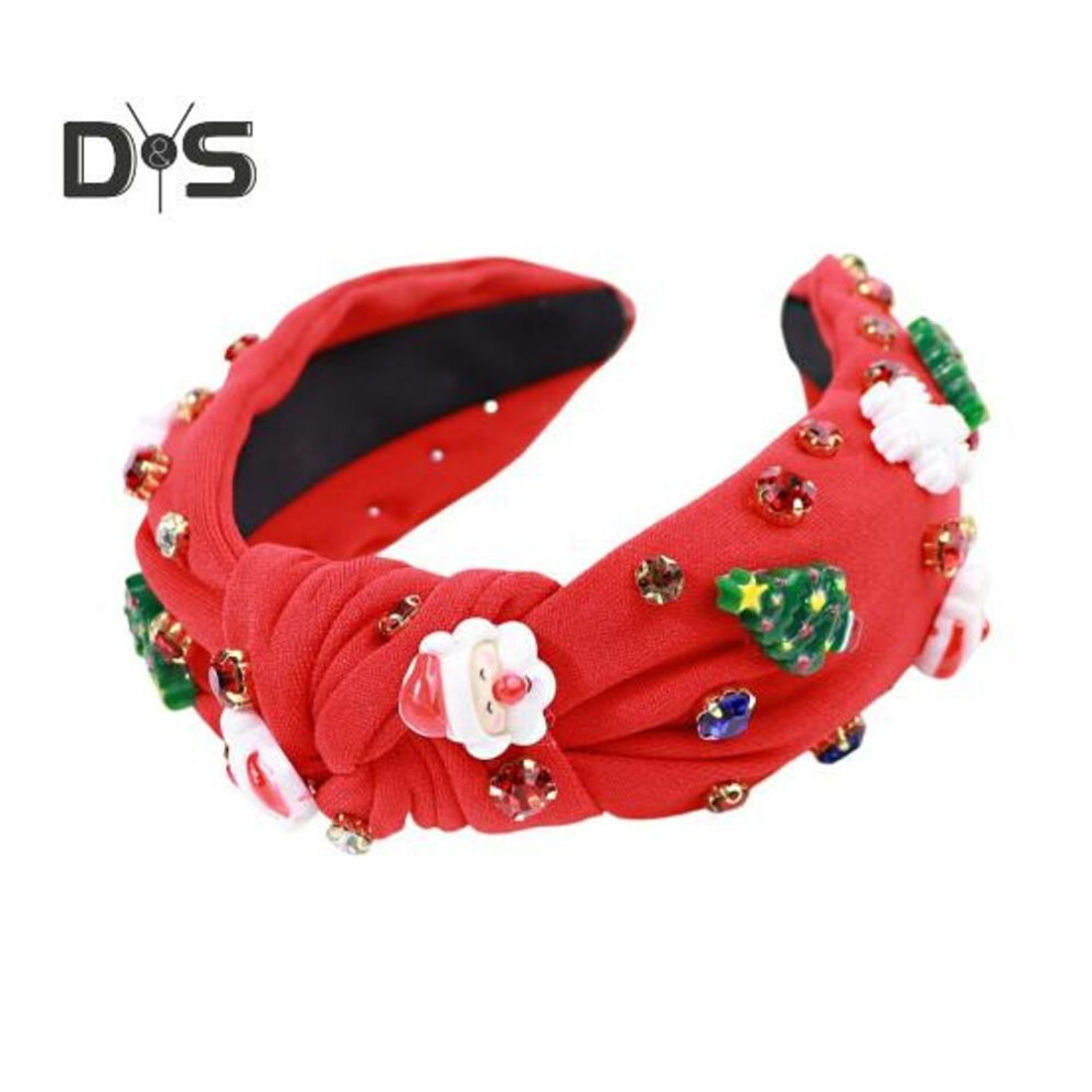 (red) Christmas Headband Women Headband with Mini Christmas Tree Rhinestones Lightweight Festive Headband Hair Accessory for Parties