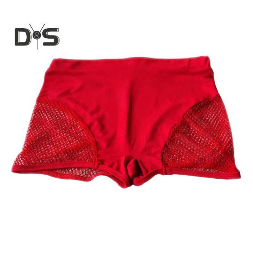 (red, S) Sexy Booty Yoga Shorts For Women High Waist Workout Gym Shorts Mesh Tulle Spliced Mini Hot Pants For Pole Dance Gym Yoga