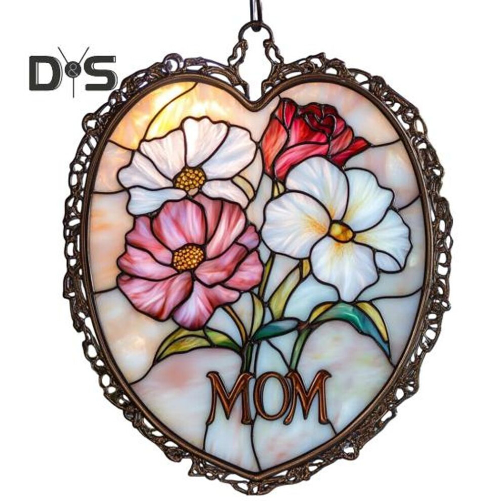 (as the picture, B) Mother's Day Flower Suncatcher Decoration Indoor Outdoor Garden Wall Window Hanging Stained Glass Lily Carnation Ornament 2d Flat Acrylic Floral