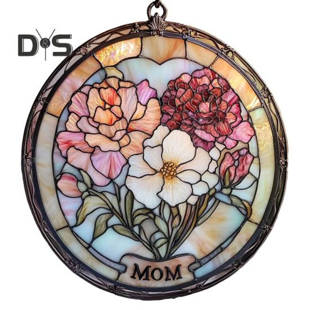 (as the picture, E) Mother's Day Flower Suncatcher Decoration Indoor Outdoor Garden Wall Window Hanging Stained Glass Lily Carnation Ornament 2d Flat Acrylic Floral
