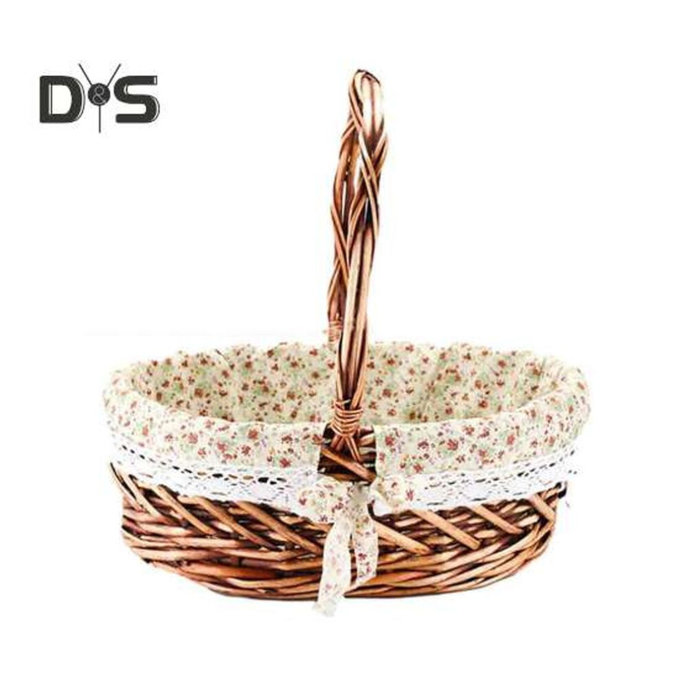 (as the picture, D) Wicker Picnic Basket With Handle Large Capacity Strong Load-bearing Storage Basket Fruit Serving Basket Decor