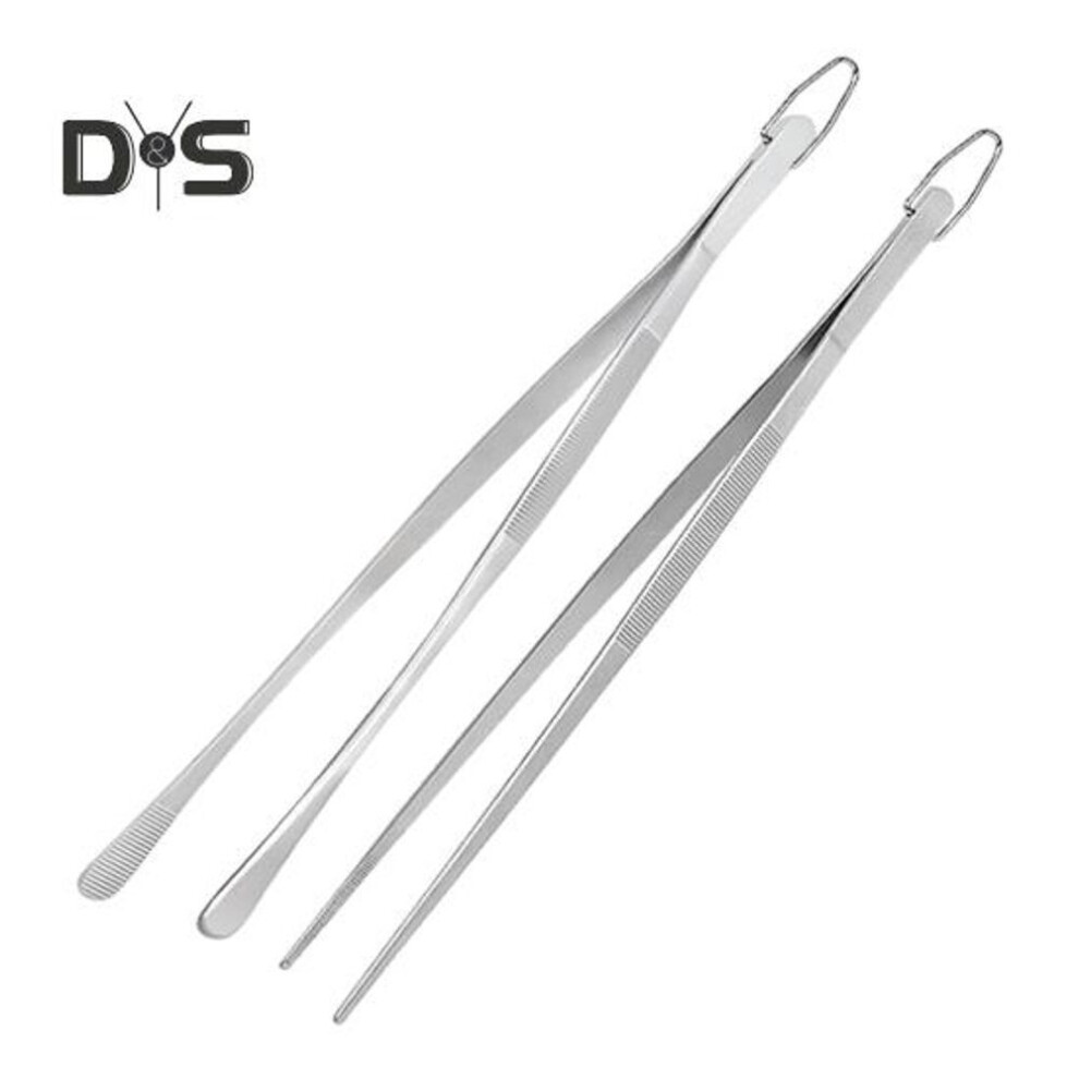 (silver, 1 Set) 2pcs Kitchen Cooking Tongs 12 Inch Food Clamp Stainless Steel Fine Tweezers With Serrated Tips For Chef Grill Bbq Pasta Salad