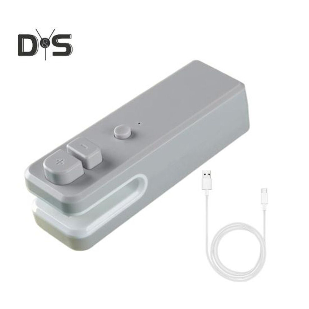 (grey) Mini Bag Sealing Machine Food Package Sealer Moisture-proof USB Rechargeable with Cutting Function Freshness-keeping Plastic Bags Snack Bags Sealer