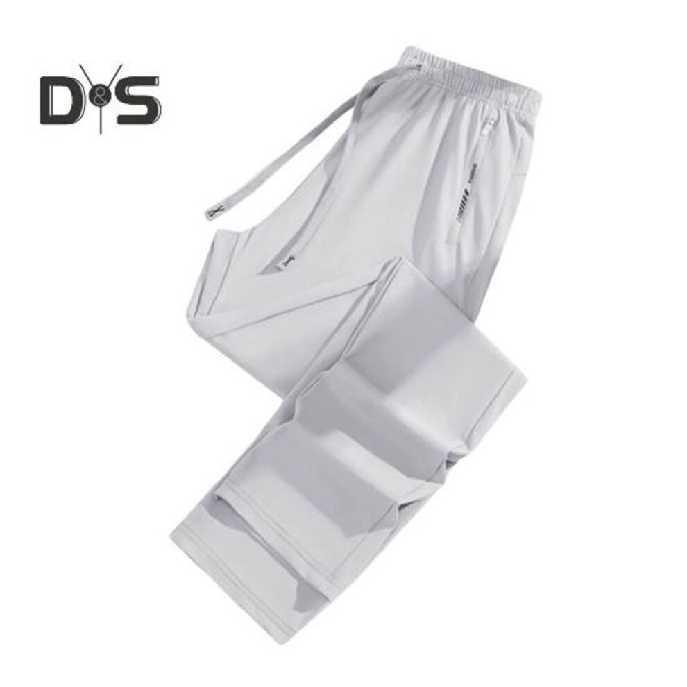 (light grey, M) Unisex Summer Ice Silk Pants Thin Loose Straight Leg Cooling Trousers Drawstring Elastic Waist Slacks Quick-drying Solid Color Sweatpants For Daily