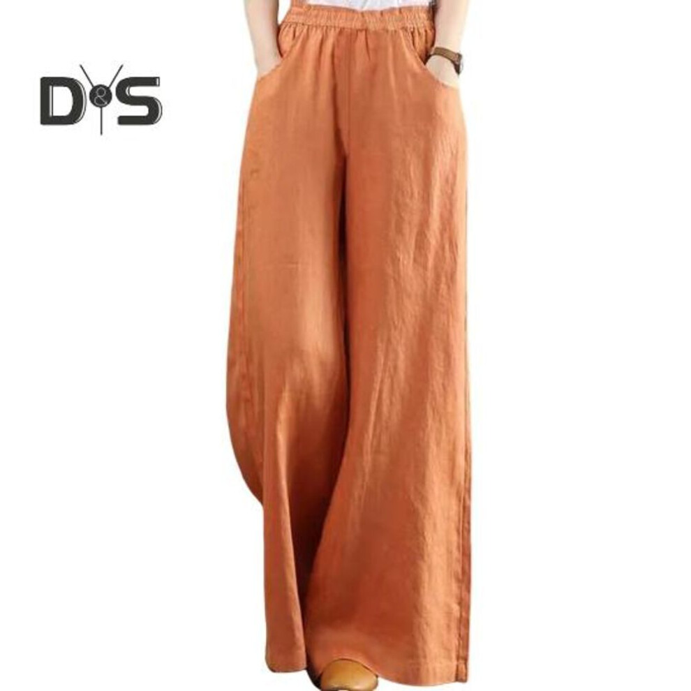 (orange, XXXL) Women Pants Straight Wide Leg Elastic High Waist Casual Trousers With Pockets Solid Color Loose Fit Long Pants Streetwear
