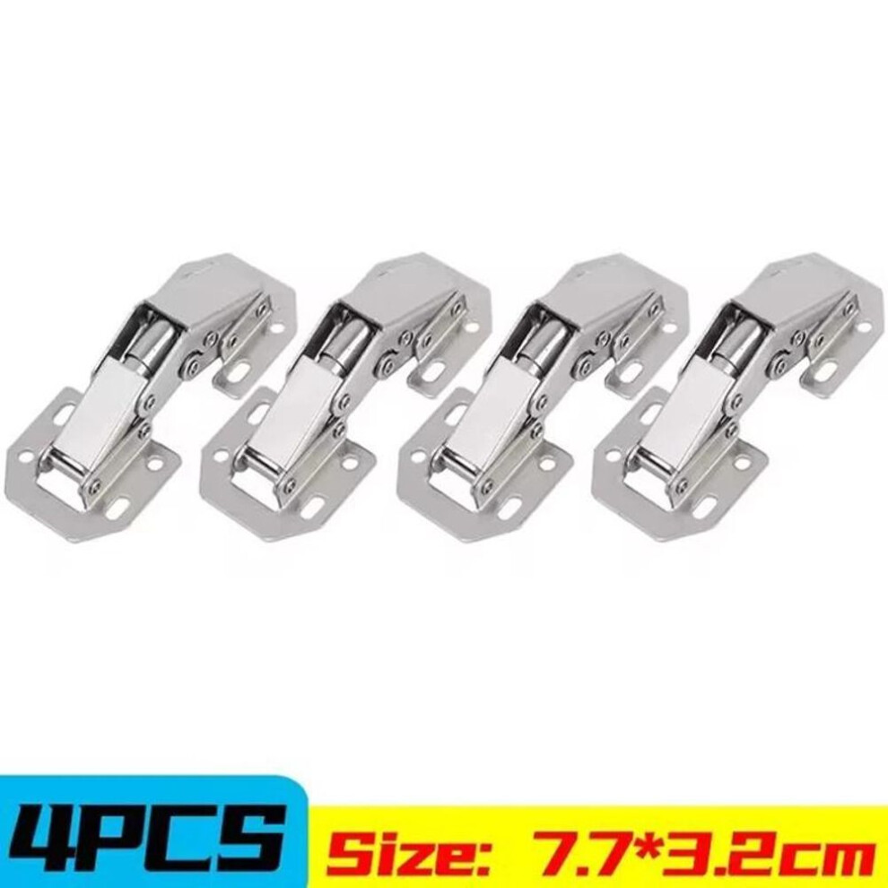 (silver, 4PCS) 1/2/4/6/10pcs New Steel Cabinet Hinges No-drilling Holehydraulic Buffer Hinge Kitchen Cabinet Cupboard Hinges Furniture Hardware